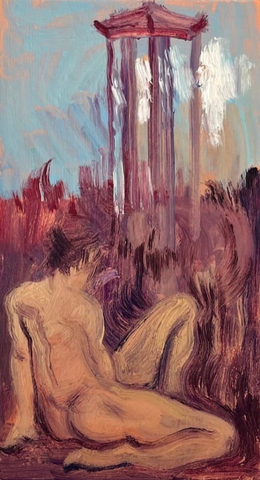 La muerte de Dios, Óleo sobre cartón, 12 x 22 cm, 2025, Antonio Monereo