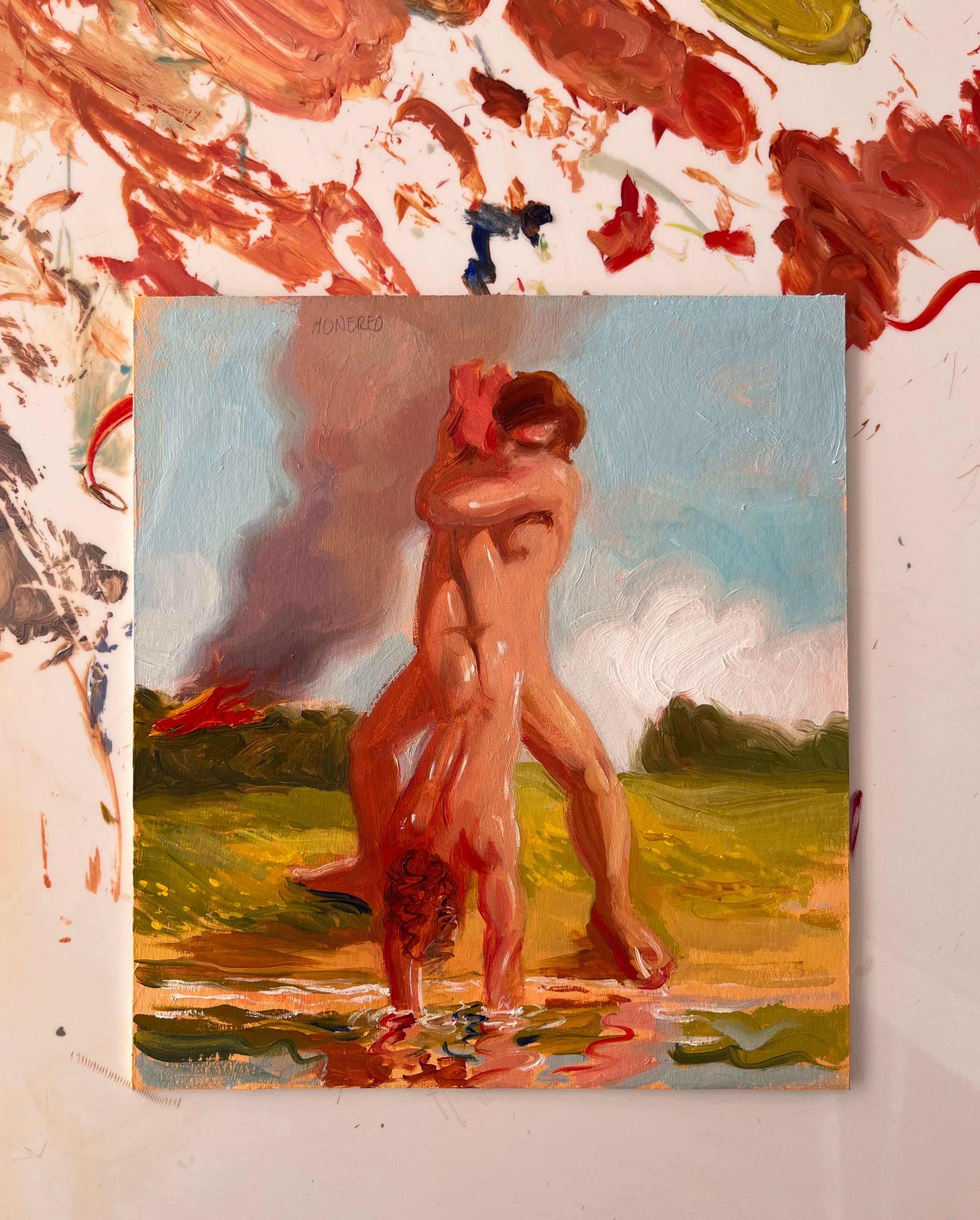 Narciso ahogado, Óleo sobre lienzo, 23 x 20 cm, 2026, Antonio Monereo