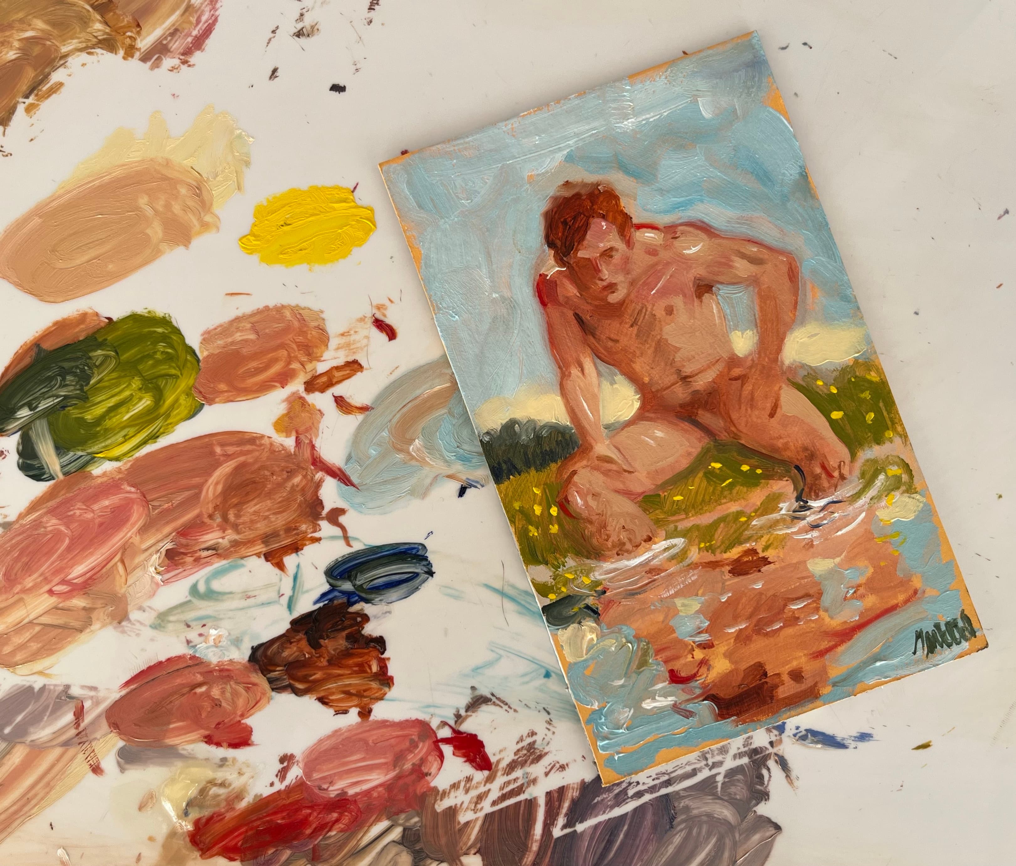 Narciso, Óleo sobre cartón, 22 x 14 cm, 2026, Antonio Monereo