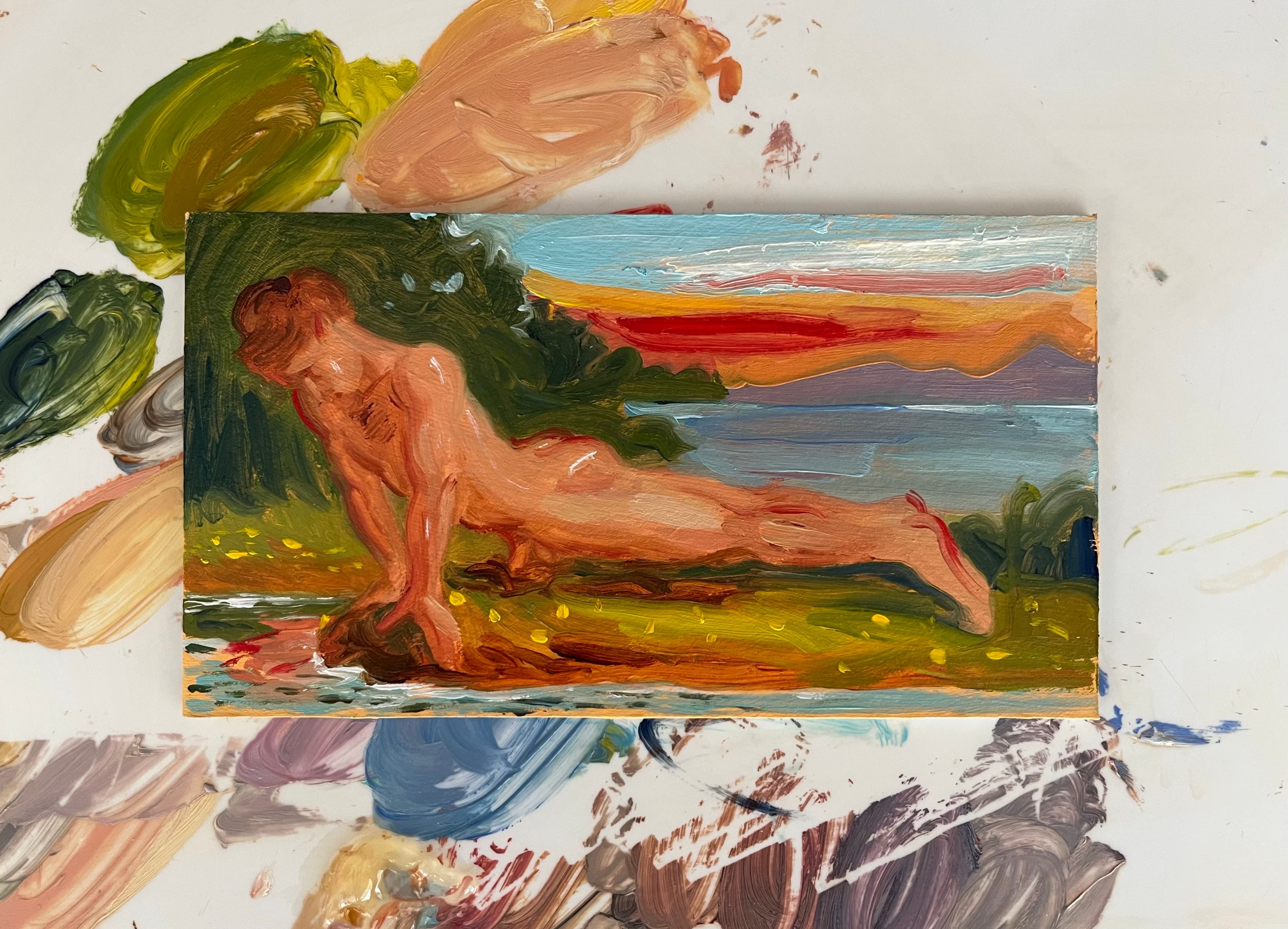 Narciso II, Óleo sobre cartón, 13 x 22 cm, 2026, Antonio Monereo