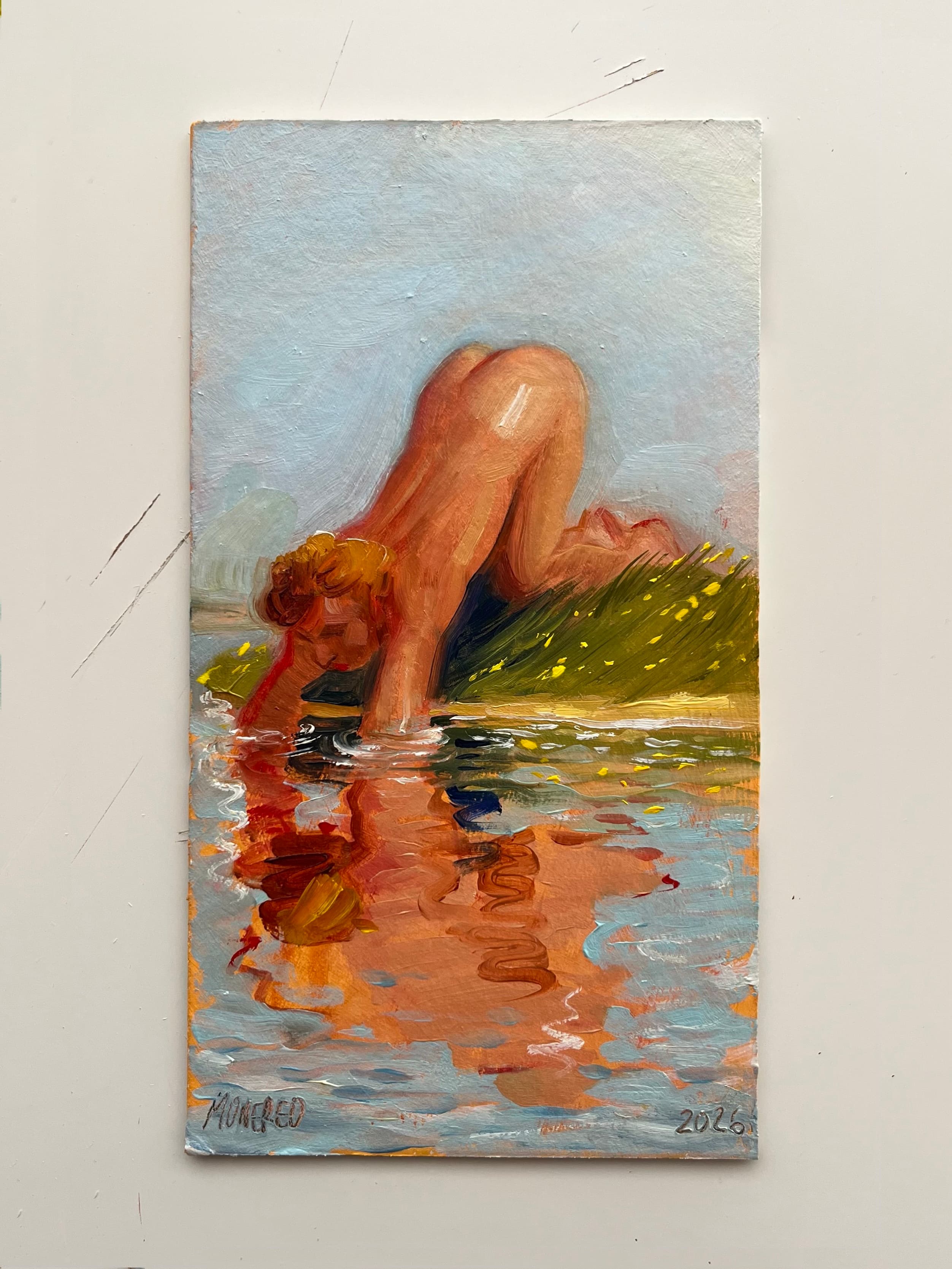 Narciso III, Óleo sobre cartón, 22 x 12 cm, 2026, Antonio Monereo